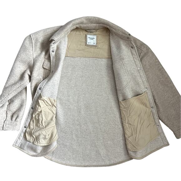 Abercrombie‎ & Fitch Oversized Shacket Shirt Jacket Cream Size XL - Picture 7 of 12
